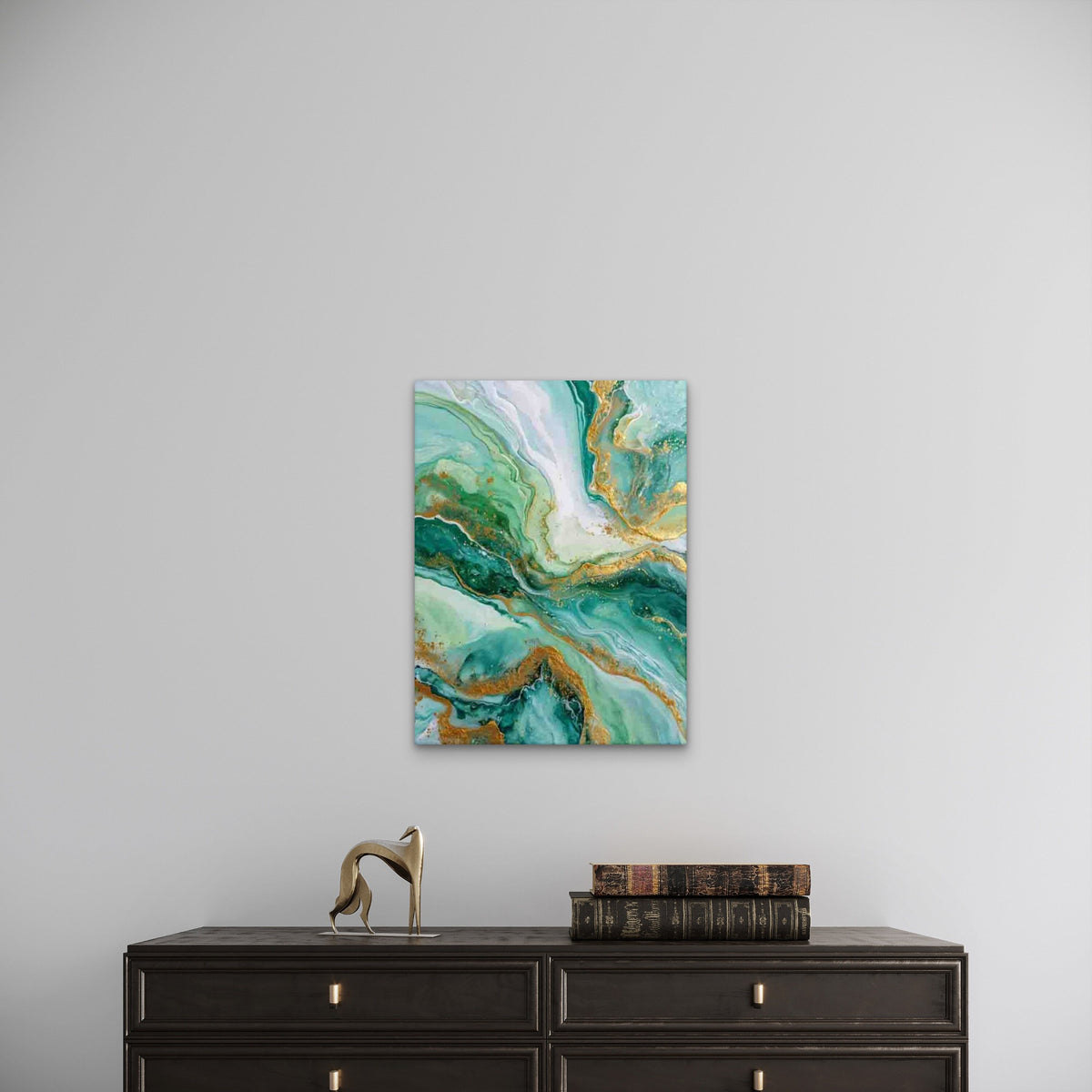 Emerald and Golden Abstract 60x90cm Metal Print Ready to Hang