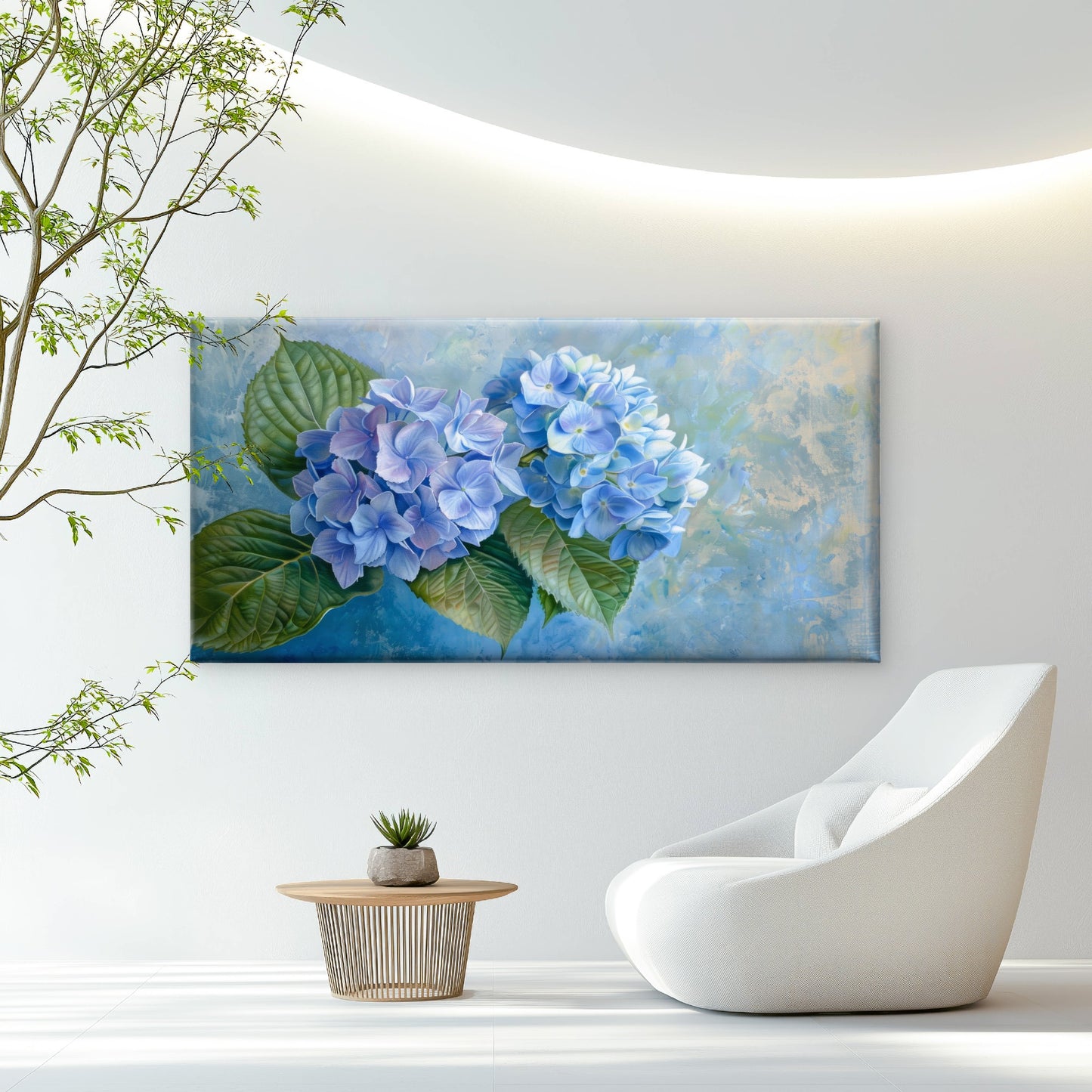 Blue Hydrangea Flower Painting Wall Art Canvas Office Home Room Framed 120x60cm