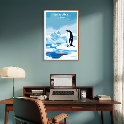 Antarctica Continent Vintage Penguin Iceberg Travel Poster Print Wall Art