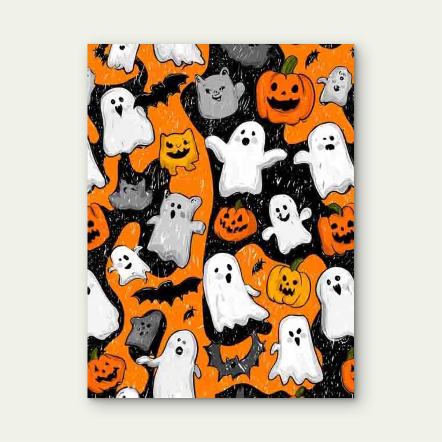 Spooky Ghosts, Bats, Pumpkins & Black Cats 60x90cm Metal Print Ready to Hang - Bella Home Decor