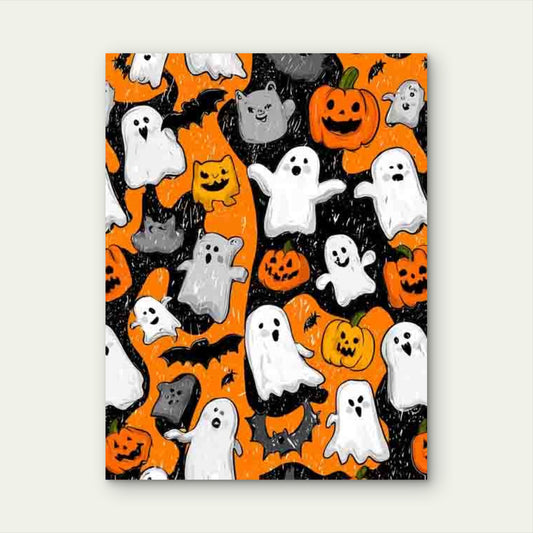 Spooky Ghosts, Bats, Pumpkins & Black Cats 60x90cm Metal Print Ready to Hang