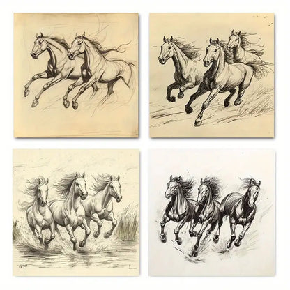 4pcs  Three Horse Racing Scenes GH      Wall Art Canvas Framed