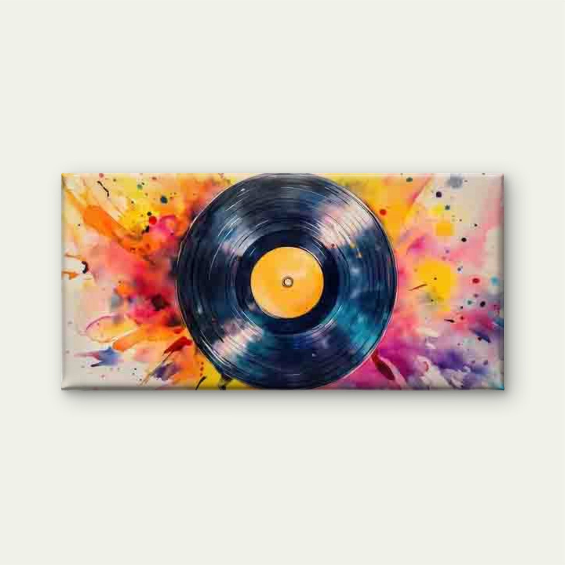 Vinyl Record Watercolor Paintin Wall Art Canvas Office Home Room Framed 120x60cm - Bella Home Decor