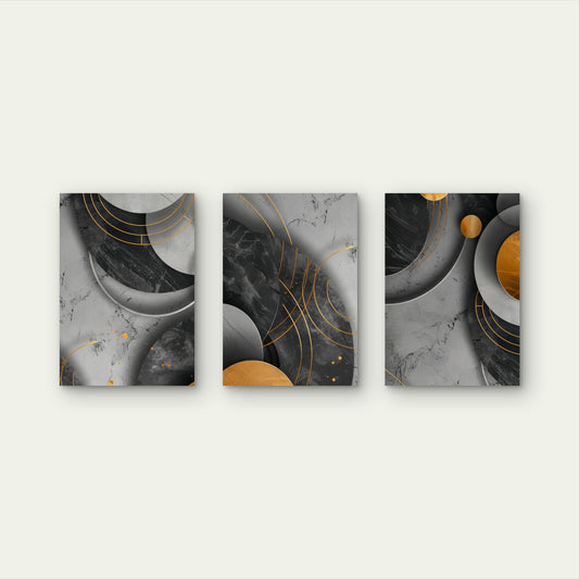 3pcs Grey Black Gold Geometric Line Abstract Wall Art Set Canvas Framed 60x90cm - High Quality Print 100% Australian Made Wall Canvas Ready to Hang
