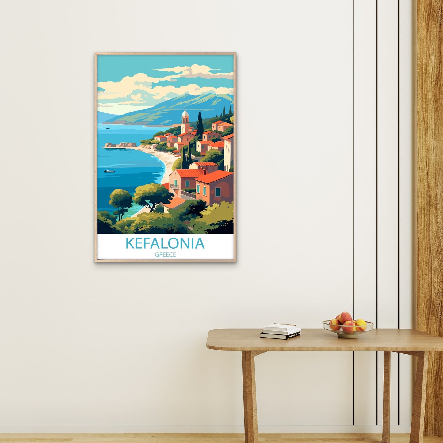 Kefalonia Greece Mediterranean Coastal Village Travel Poster Print Wall Art