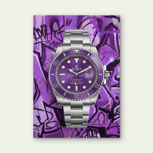 Purple Luxury Watch Graffiti 40x60cm Metal Print Ready to Hang