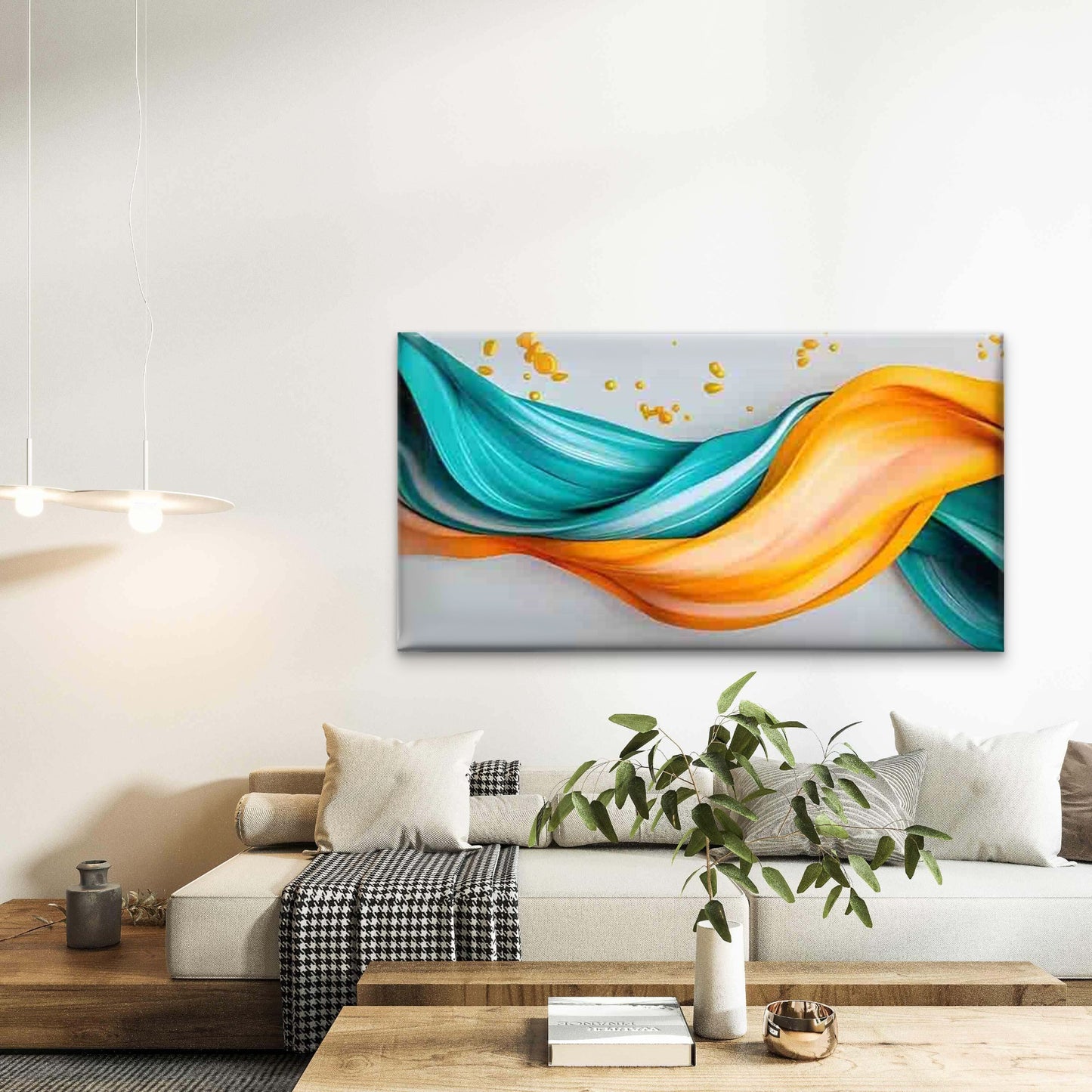 Modern Fluid Wave with Wavy Wall Art Canvas Office Home Room Framed 120x60cm - Bella Home Decor