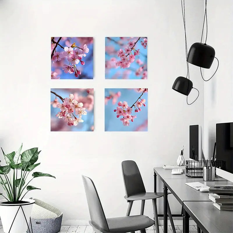 4pcs  Cherry Blossom & Blue Sky Print CB    Wall Art Canvas Framed