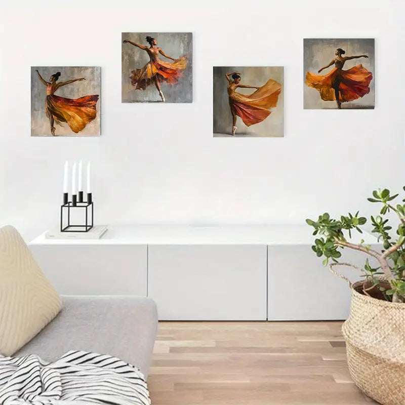4pcs American Black Woman Ballet D     Wall Art Canvas Framed