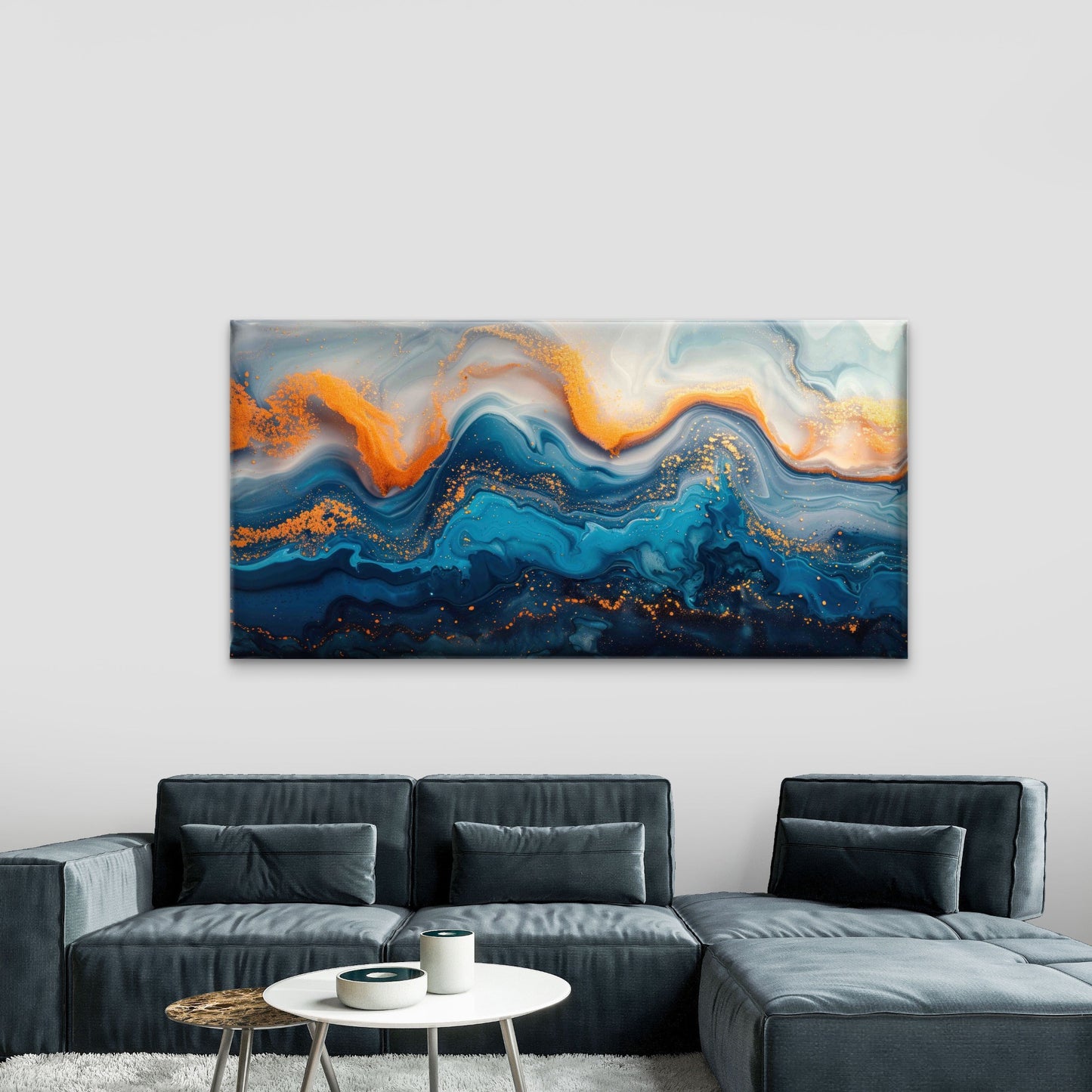 Abstract Blue Liquid Effect Wall Art Canvas Office Home Room Framed 120x60cm