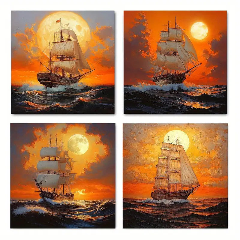 4pcs Golden Horizon The Voyage Beyon Theme Wall Art Canvas Framed