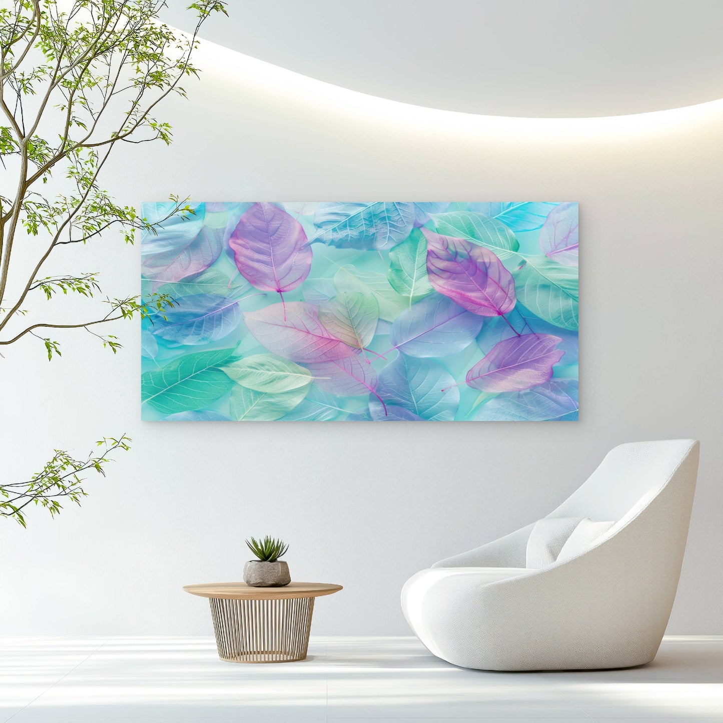 Violet Mist Pastel Leaves Wall Art Canvas Office Home Room Framed 120x60cm - Bella Home Decor