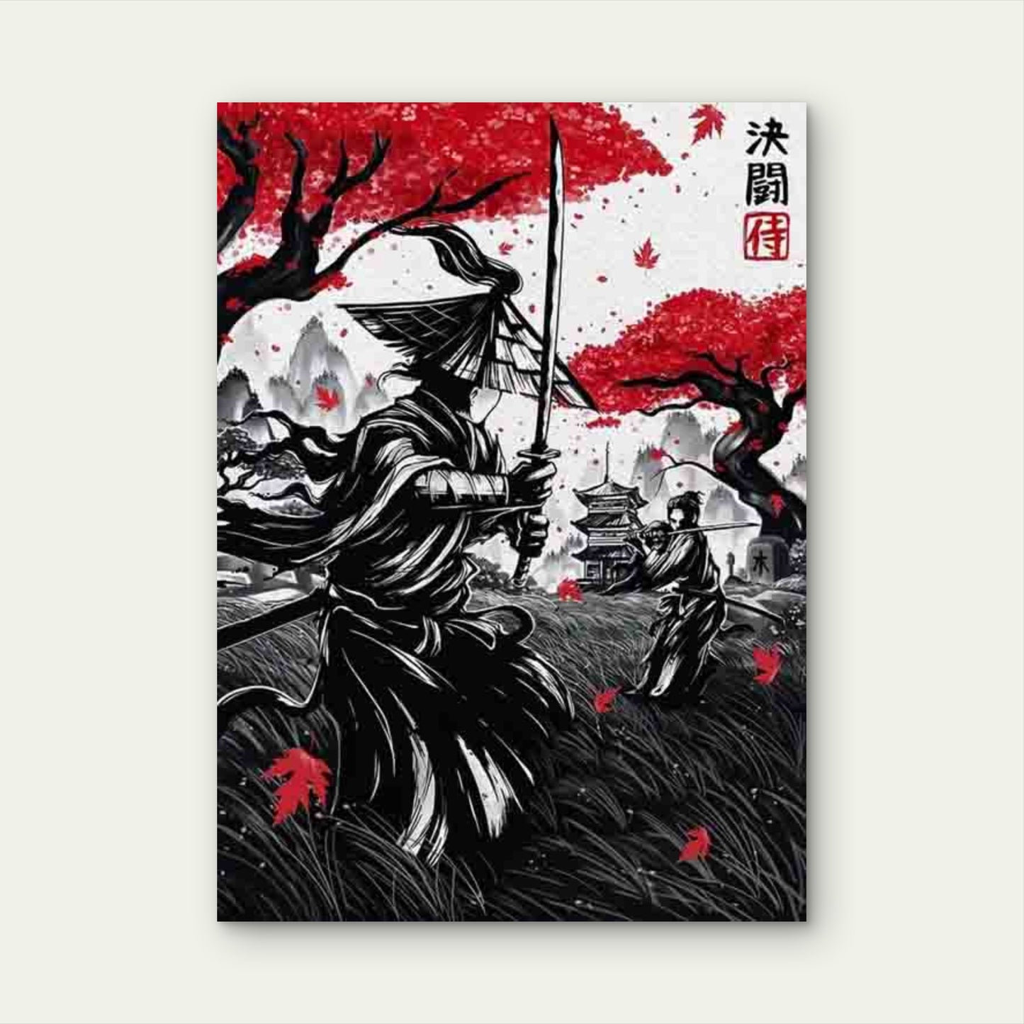 Featuring a Japanese Samurai Battle 60x90cm Metal Print Ready to Hang - Bella Home Decor