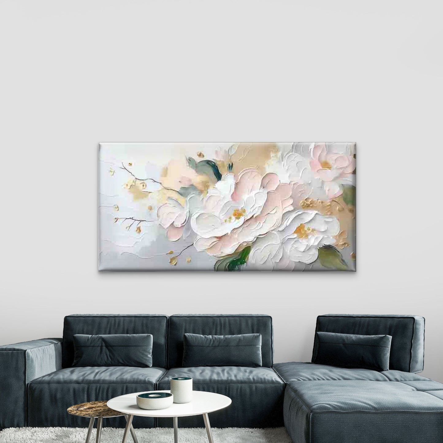 Modern Abstract White & Beige Wall Art Canvas Office Home Room Framed 120x60cm - Bella Home Decor