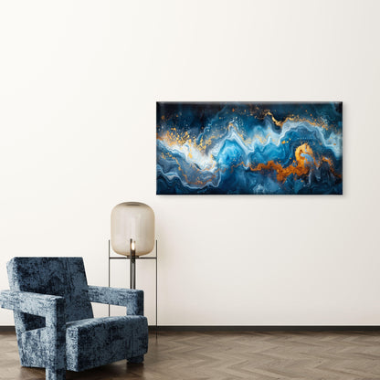 Abstract Blue And Gold Marble Art Wall Art Canvas Office Home Room Framed 120x60cm