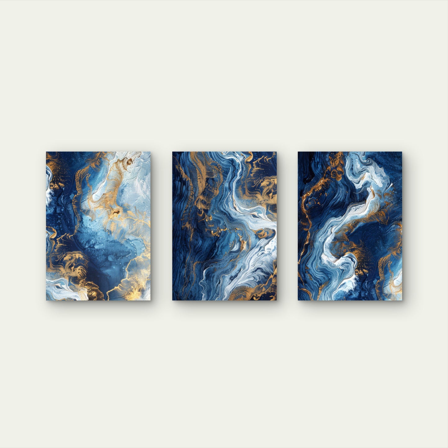 3pcs Abstract Blue Marble Fluid Gold Wall Art Set Canvas Framed 40x60cm - High Quality Print 100% Australian Made Wall Canvas Ready to Hang