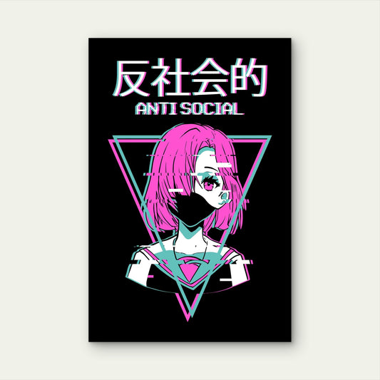 Neon Magenta & Teal Vaporwave Glitch Girl 60x90cm Metal Print Ready to Hang