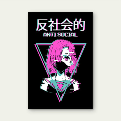 Neon Magenta & Teal Vaporwave Glitch Girl 40x60cm Metal Print Ready to Hang