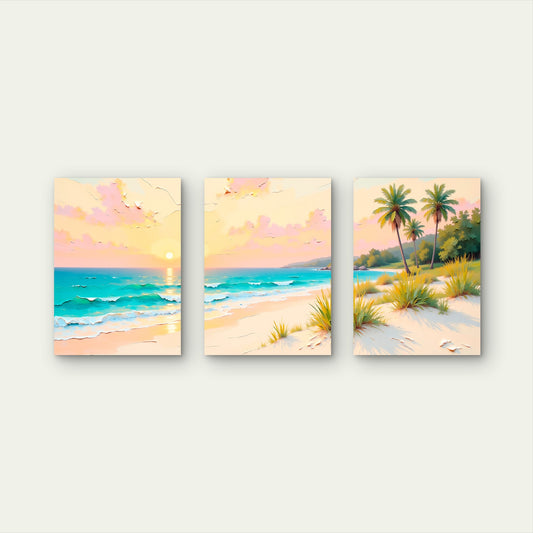 3pcs Tropical Coastal Beach Sunset Palm Tree Wall Art Set Canvas Framed 40x60cm - High Quality Print 100% Australian Made Wall Canvas Ready to Hang