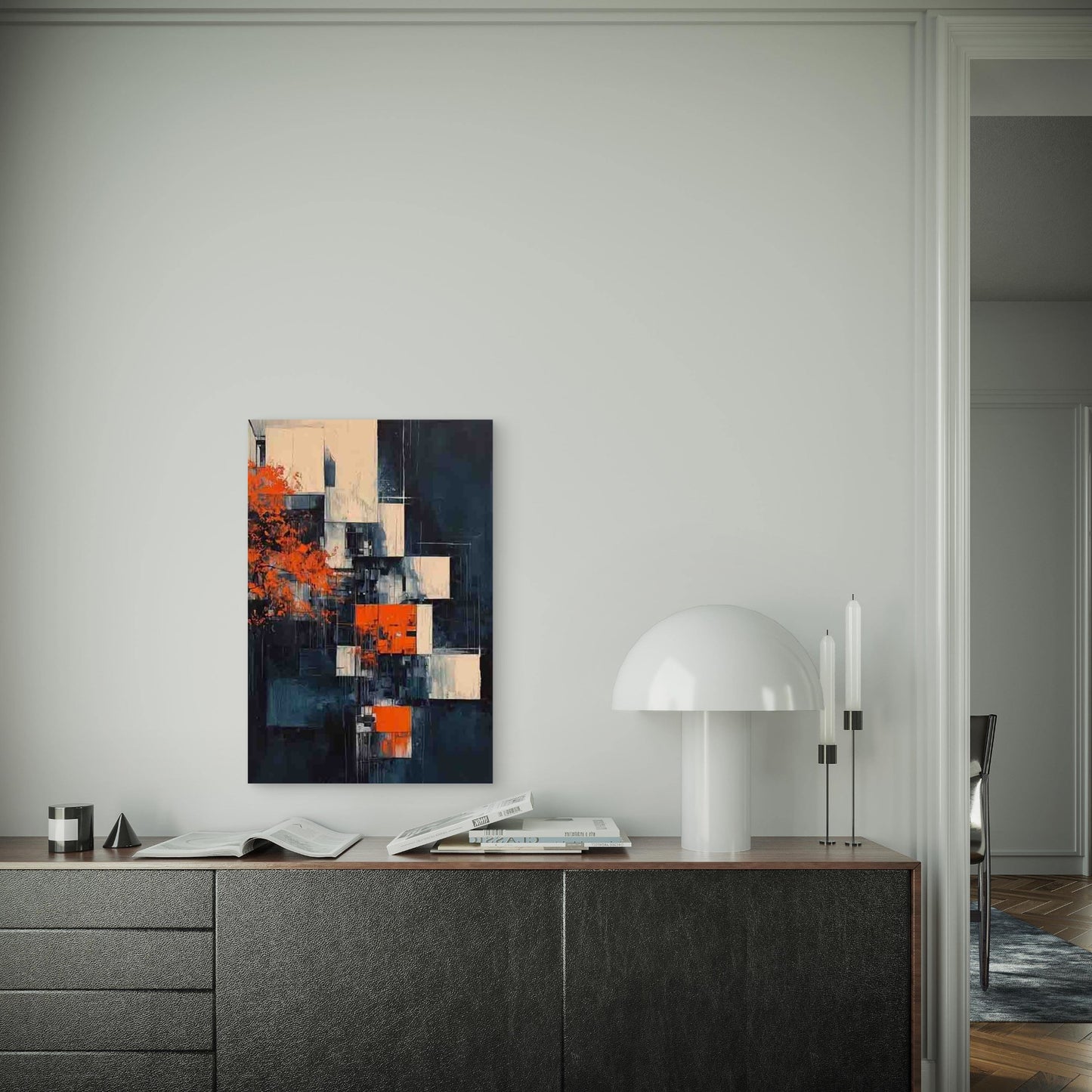Abstract Cityscape with Orange Accent 60x90cm Metal Print Ready to Hang
