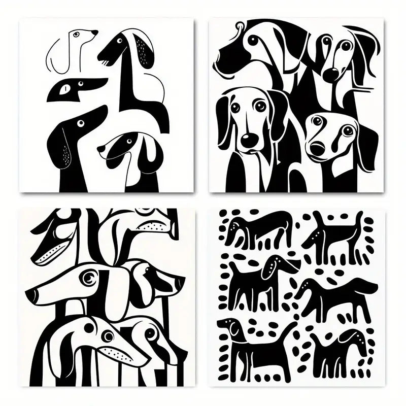 4pcs Abstract Black and White Dachshund Dog Silho Wall Art Canvas Framed (Copy)