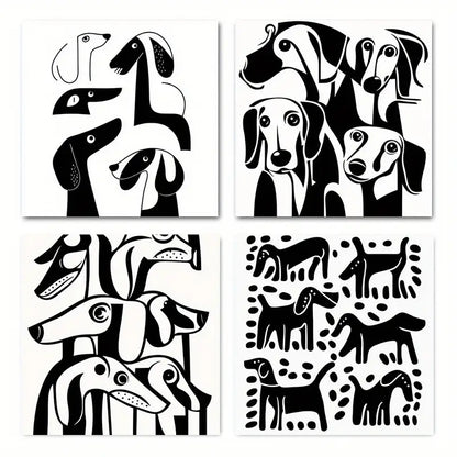 4pcs Abstract Black and White Dachshund Dog Silho Wall Art Canvas Framed (Copy)
