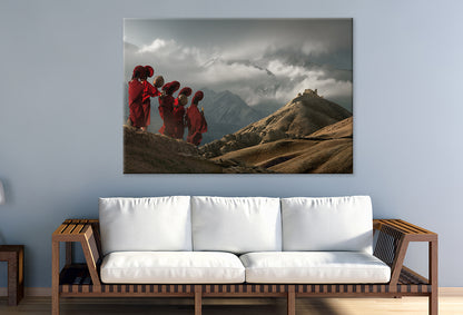 Young Monks Walking to Temple Wall Art Decor 100% Australian Made