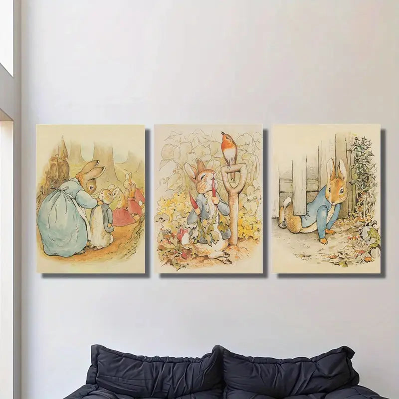 3pcs Beatrix Potter Peter Rabbit Metal Print Ready to Hang Art - Bella Home Decor