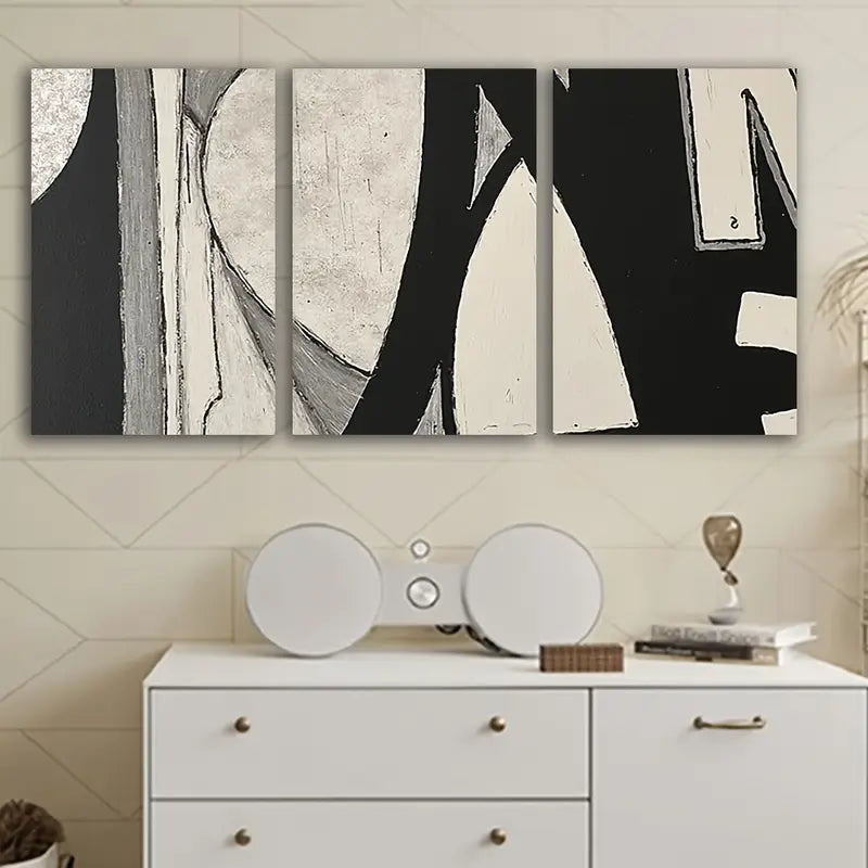 3pcs Black & White Abstract Art Print Wall Art Set Canvas Framed 40x60cm - High Quality Print 100% Australian Made Wall Canvas Ready to Hang - Bella Home Decor
