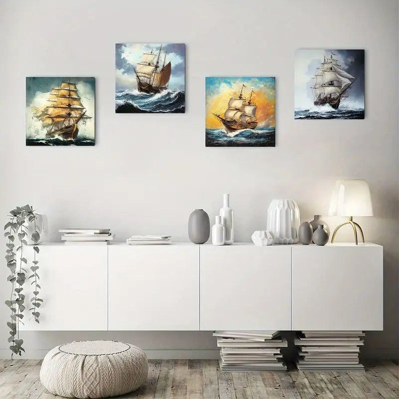 4pcs  Colorful Elephant Prints Wall Art Canvas Framed