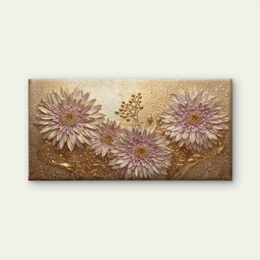 Pink Gold Textured Flower Wall Art Canvas Office Home Room Framed 120x60cm