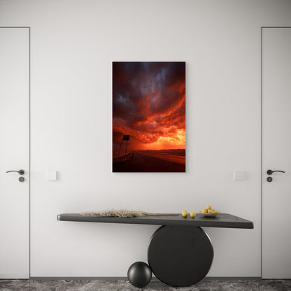 Fiery Sunset Over Open Road 60x90cm Metal Print Ready to Hang