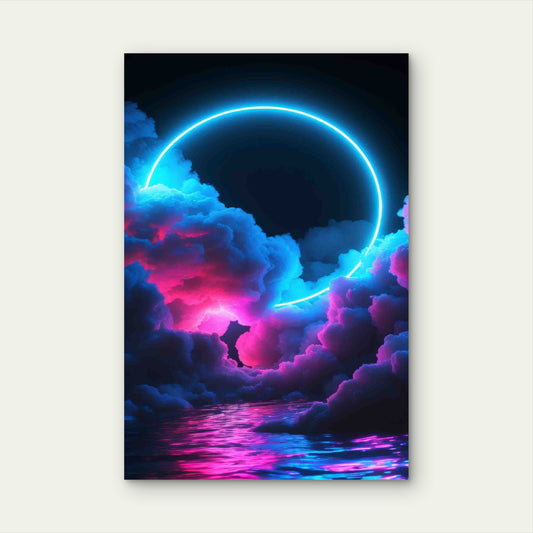 Vibrant Pink Blue Clouds Mirrored 60x90cm Metal Print Ready to Hang