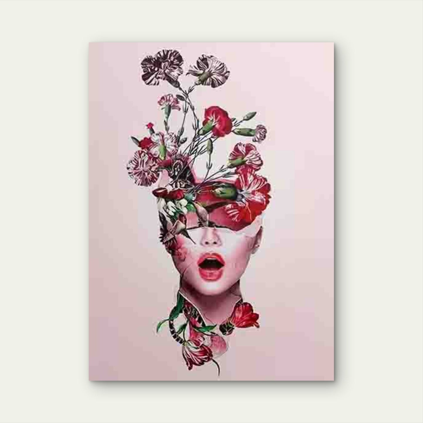 Abstract Face Floral Carnation Metal Print Ready to Hang - Bella Home Decor