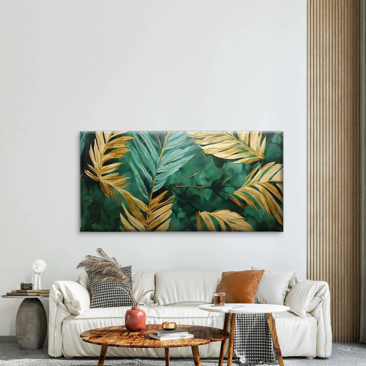 Abstract Golden Green Palm Wall Art Canvas Office Home Room Framed 120x60cm