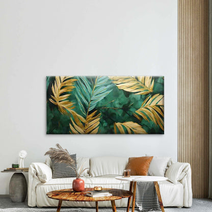 Abstract Golden Green Palm Wall Art Canvas Office Home Room Framed 120x60cm