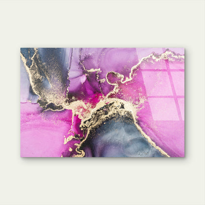 Abstract Pink Purple And Gold Fluid Ink Art Acrylic Glass Printing Wall Art Australian Made Quality