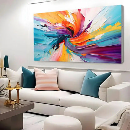 Rainbow Swirl Textured Art wall canvas office home room framed 120x60cm - Bella Home Decor