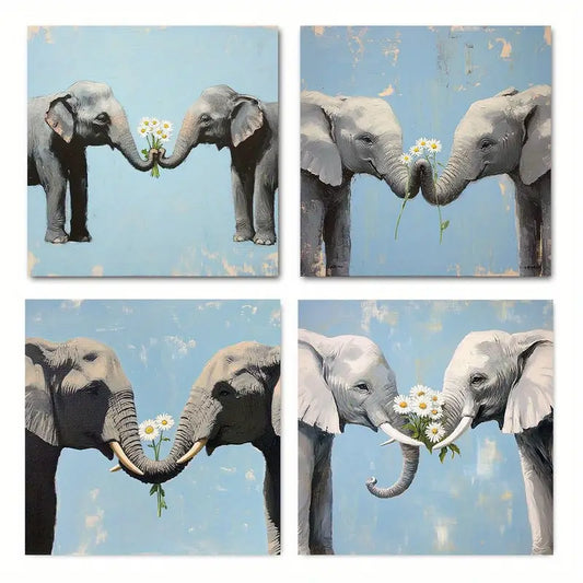 4pcs Elephant Couple Elegant Modern Wall Art Canvas Framed (Copy)