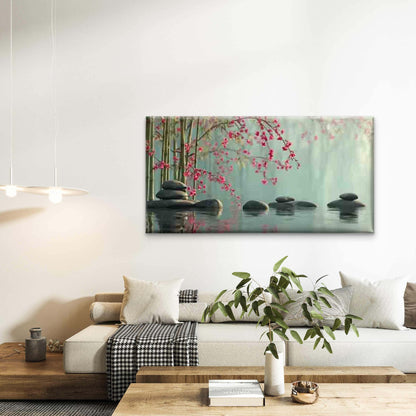 Pebbles & Cherry Blossoms Wall Art Canvas Office Home Room Framed 120x60cm - Bella Home Decor