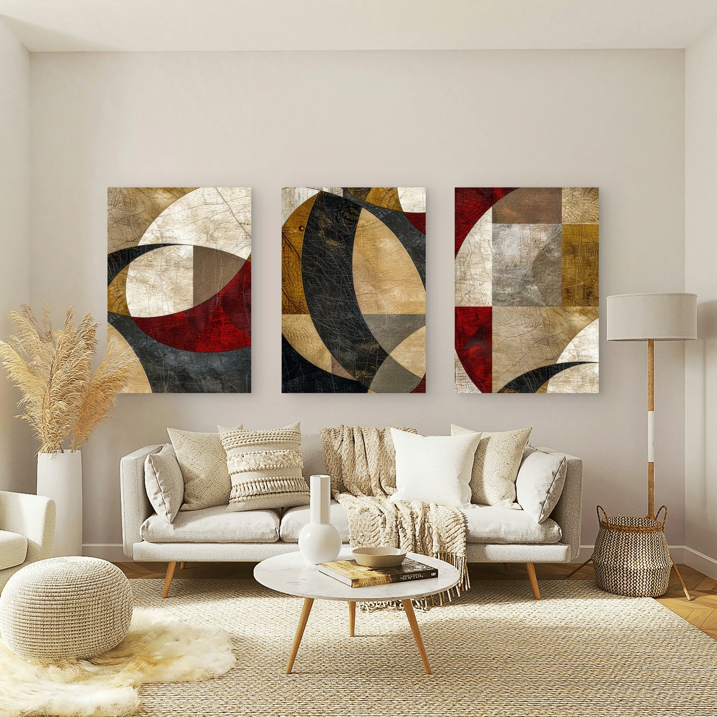 3pcs Modern Retro Cubist Shape Painting  Wall Art Set Canvas Framed 60x90cm - High Quality Print 100% Australian Made Wall Canvas Ready to Hang