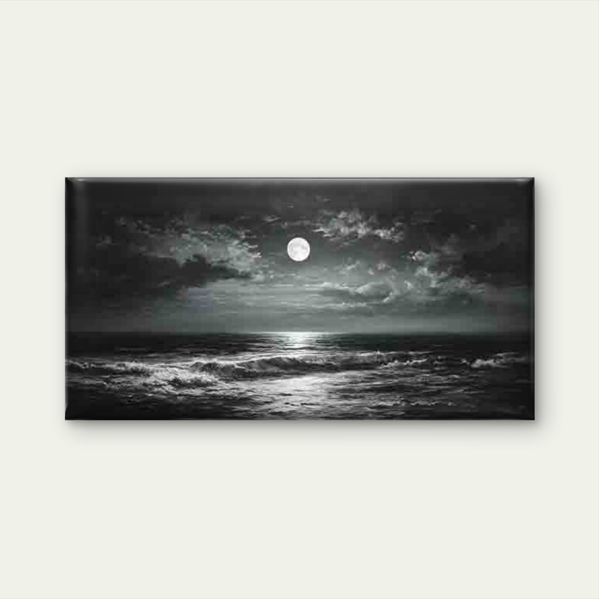Moonlit Sea with Dark Clouds Wall Art Canvas Office Home Room Framed 120x60cm - Bella Home Decor