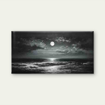 Moonlit Sea with Dark Clouds Wall Art Canvas Office Home Room Framed 120x60cm - Bella Home Decor
