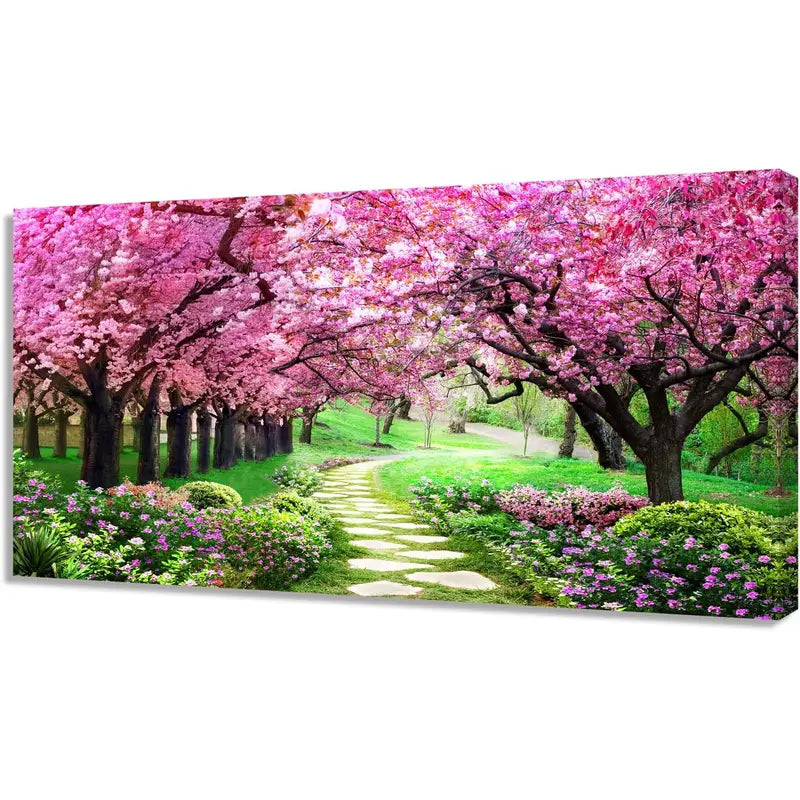 Pink Cherry Blossoms Tree Forest Wall Art canvas office home room framed 120x60cm - Bella Home Decor