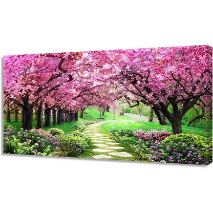 Pink Cherry Blossoms Tree Forest Wall Art canvas office home room framed 120x60cm - Bella Home Decor