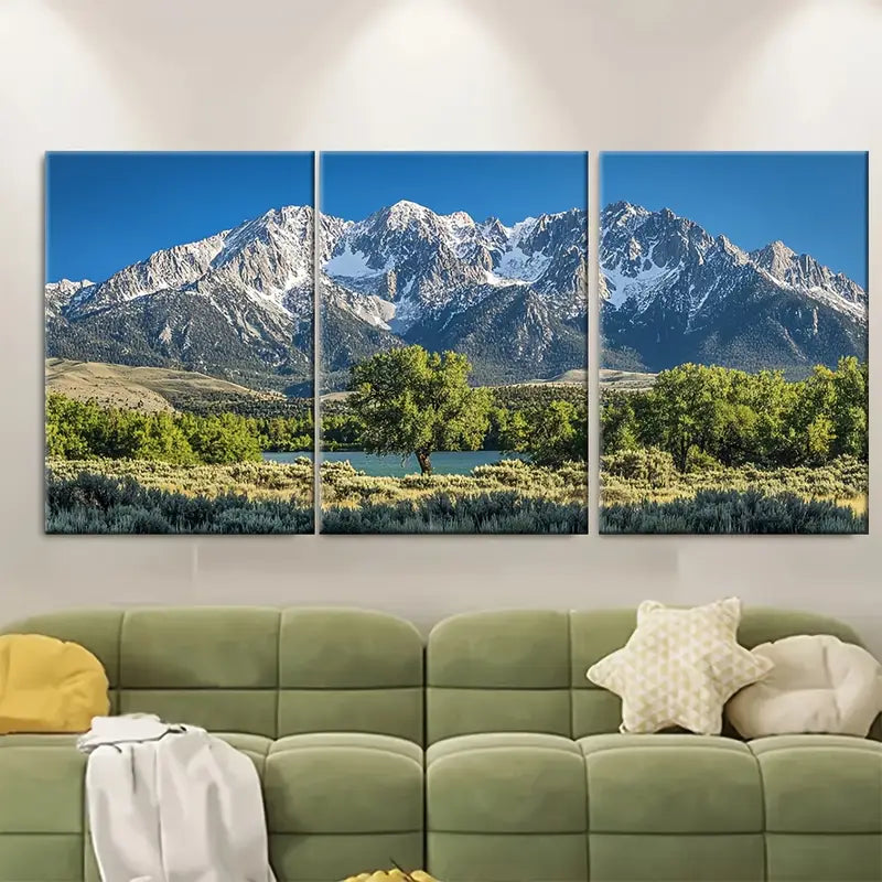 3pcs Nevada Mountains With Bass Lake Metal Print Ready to Hang Art