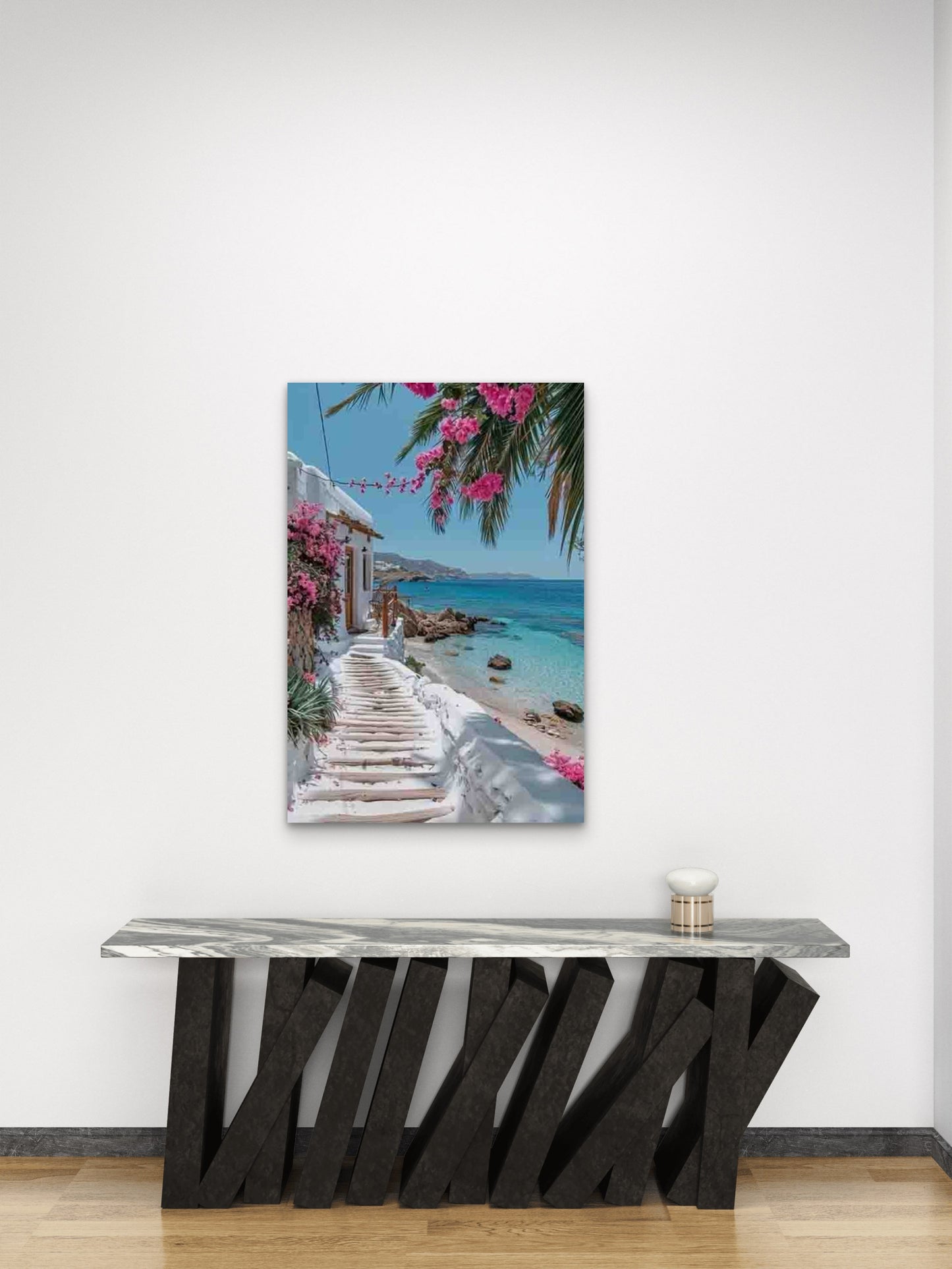 Washed Beach Path with Bloom, 60x90cm Metal Print Ready to Hang