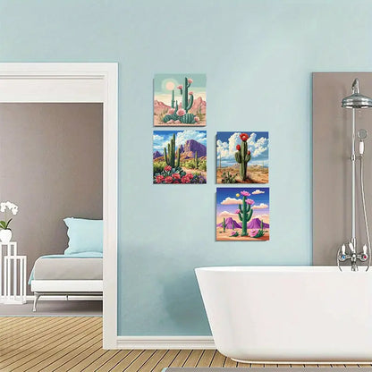 4pcs  Desert Cactus  Wall Art Canvas Framed