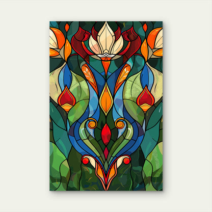 Vintage Green Red Floral Symmetric Mosaic 40x60cm Metal Print Ready to Hang