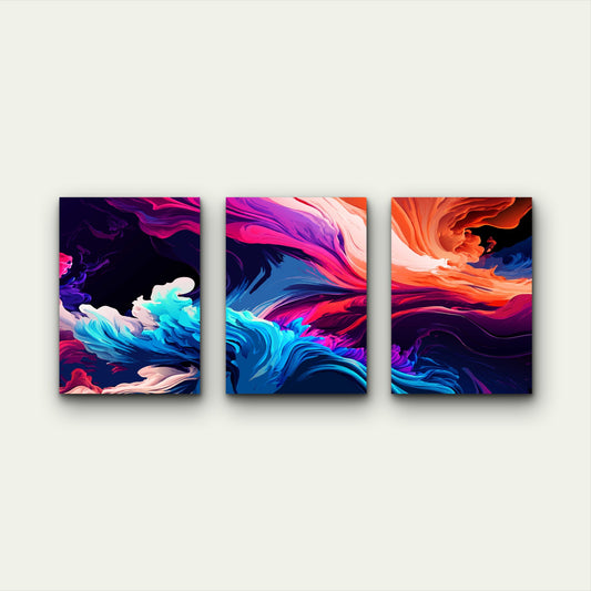 3pcs Cosmic Clouds Clashing In Dark Skies Wall Art Set Canvas Framed 50x70cm - High Quality Print 100% Australian Made Wall Canvas Ready to Hang - Bella Home Decor